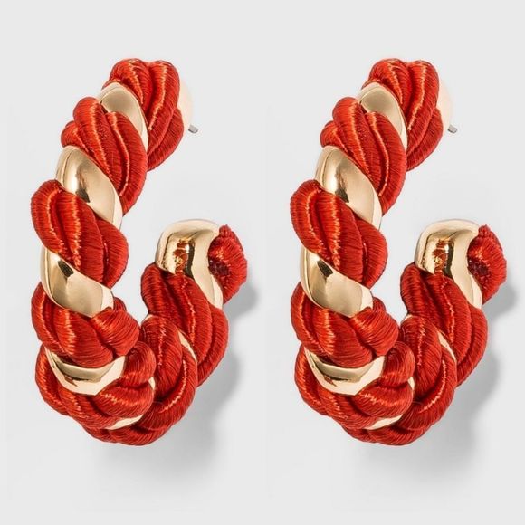 Sugarfix Baublebar Red Gold Croissant Hoop Earrings New - Picture 1 of 4